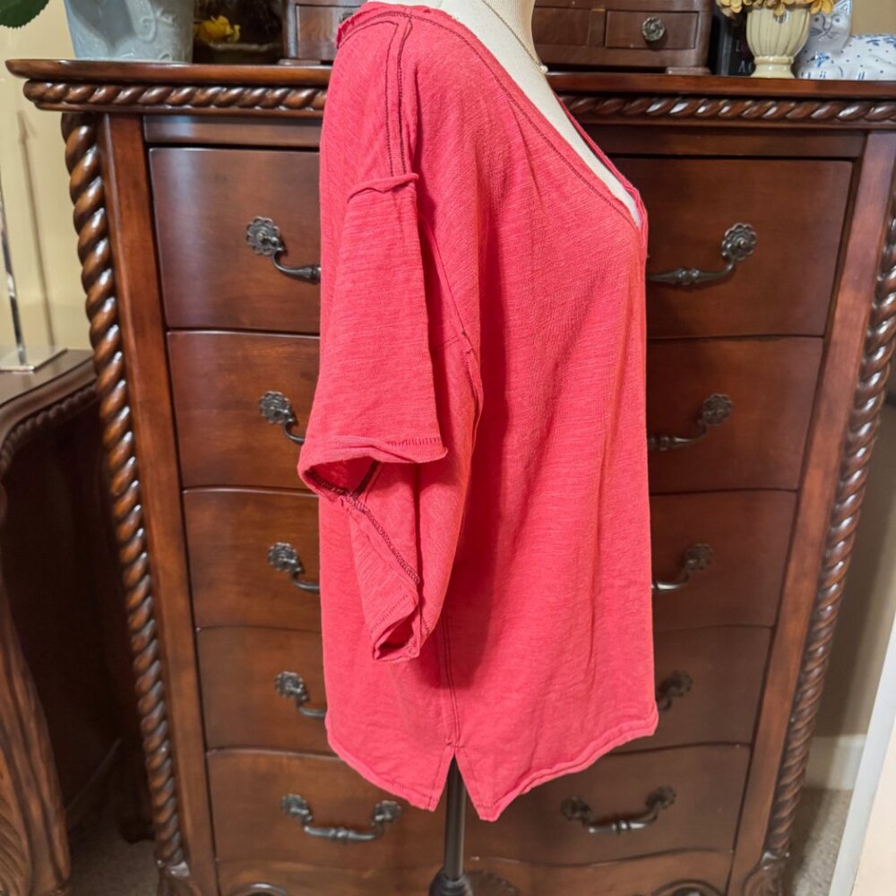 FREE PEOPLE We The Free Red My Boyfriend's Tee Cropped Oversized - Picture 2 of 7